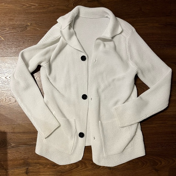 Sweaters - White Waffle Knit Button Cardigan, size medium